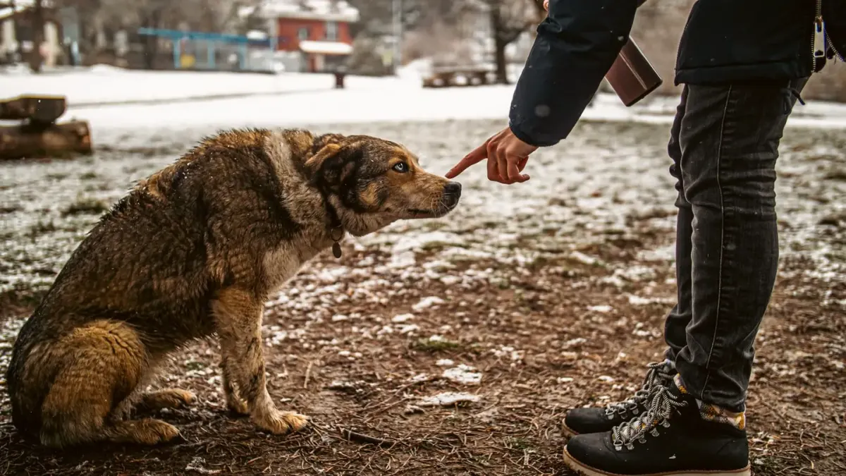 Dog looking at an owner