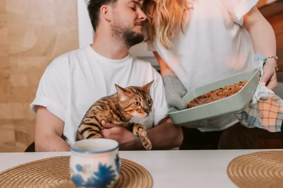 Dog owner preparing a meal