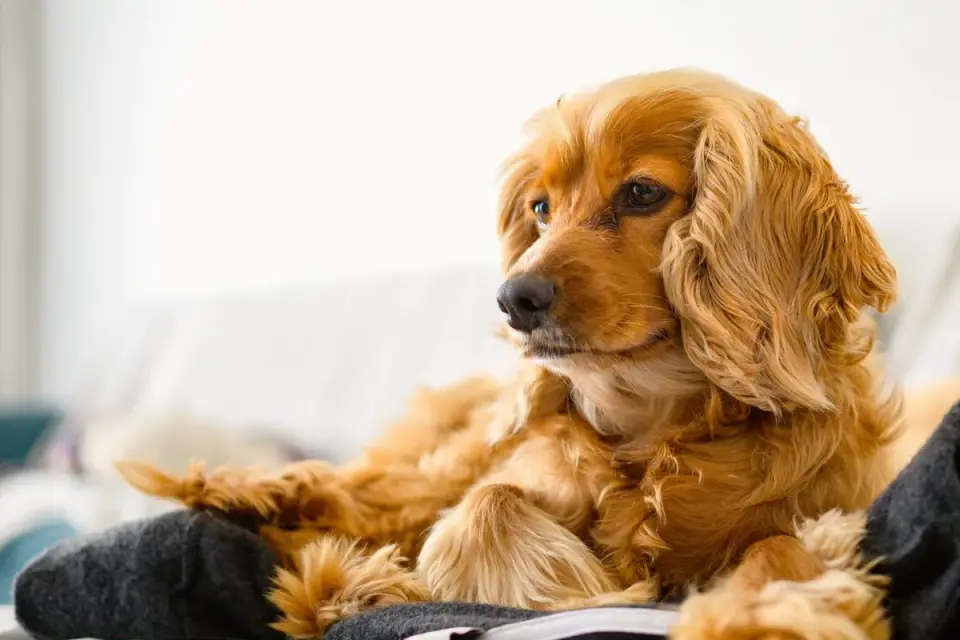 Dog resting beside an owner