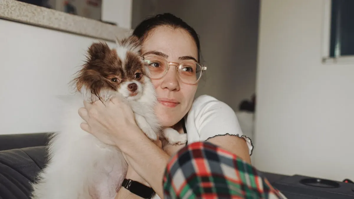 Dog resting beside an owner